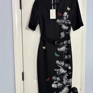 Ted Baker Black Dress with Floral and Butterfly Design